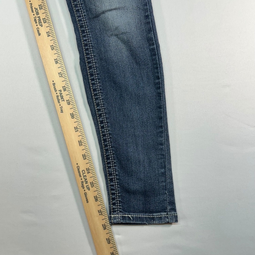 WallFlower Skinny Jeans Womens 3 Dark Wash Whiskered Thick Stitch Denim Low Rise - Picture 6 of 8